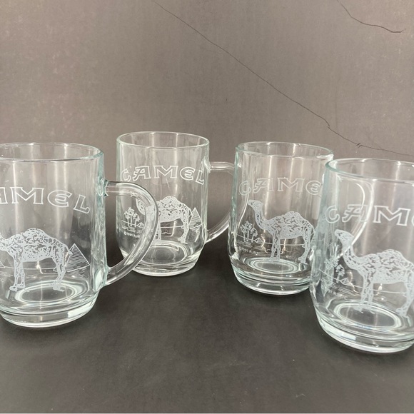 Vintage Classic Camel Beer Mugs Etched Glass 20 Oz RJRTC Cigarette Merch Set 4 - Picture 1 of 7